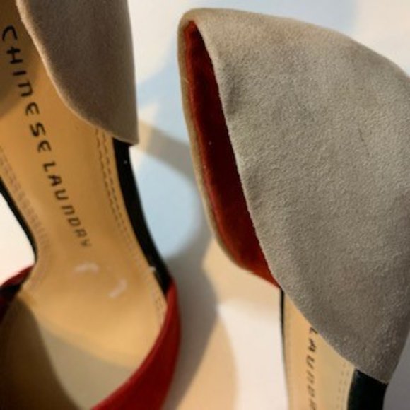 Chinese Laundry suede red beige two times heel women's Sz 8.5 - Picture 5 of 8